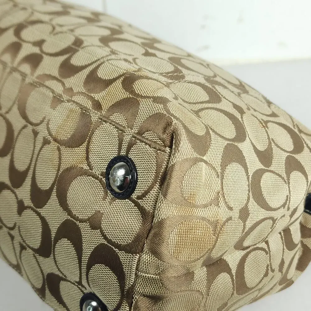 Coach Penelope Signature Large Brown Canvas Leather Satchel Handbag Bag